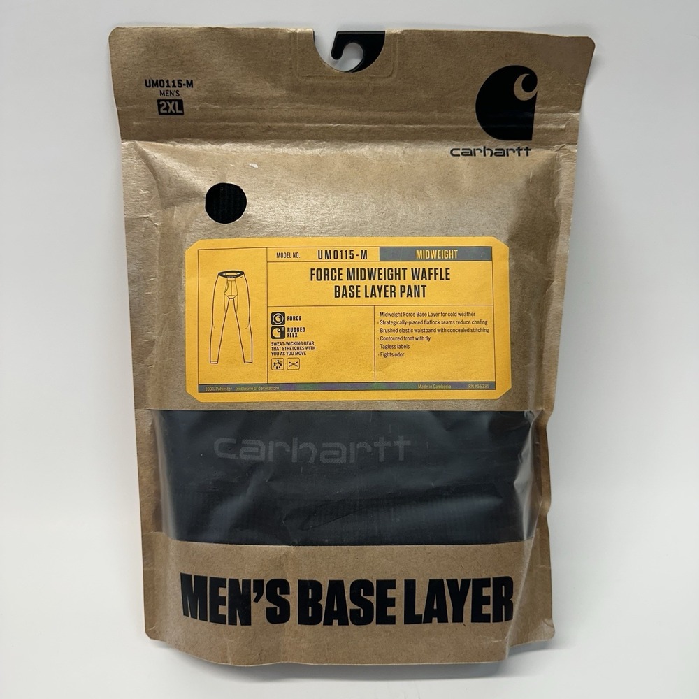 NWTMen's Carhartt Force Midweight Waffle Base Layer‎ Pant Size 2XL Black UM0115M